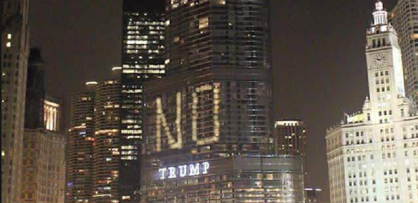 Trump Tower in Chicago Displayed “No Trump” Sign for Chicago Residents