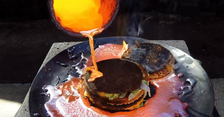 Molten Copper Being Caked Over a Big Mac at McDonalds